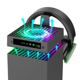 RGB Cooling Fan 3 Levels Adjustable Speed Top Cooler Fan with Headset Holders Temperature-Controlled Cooling Fan System USB Port for Xbox Series X Console